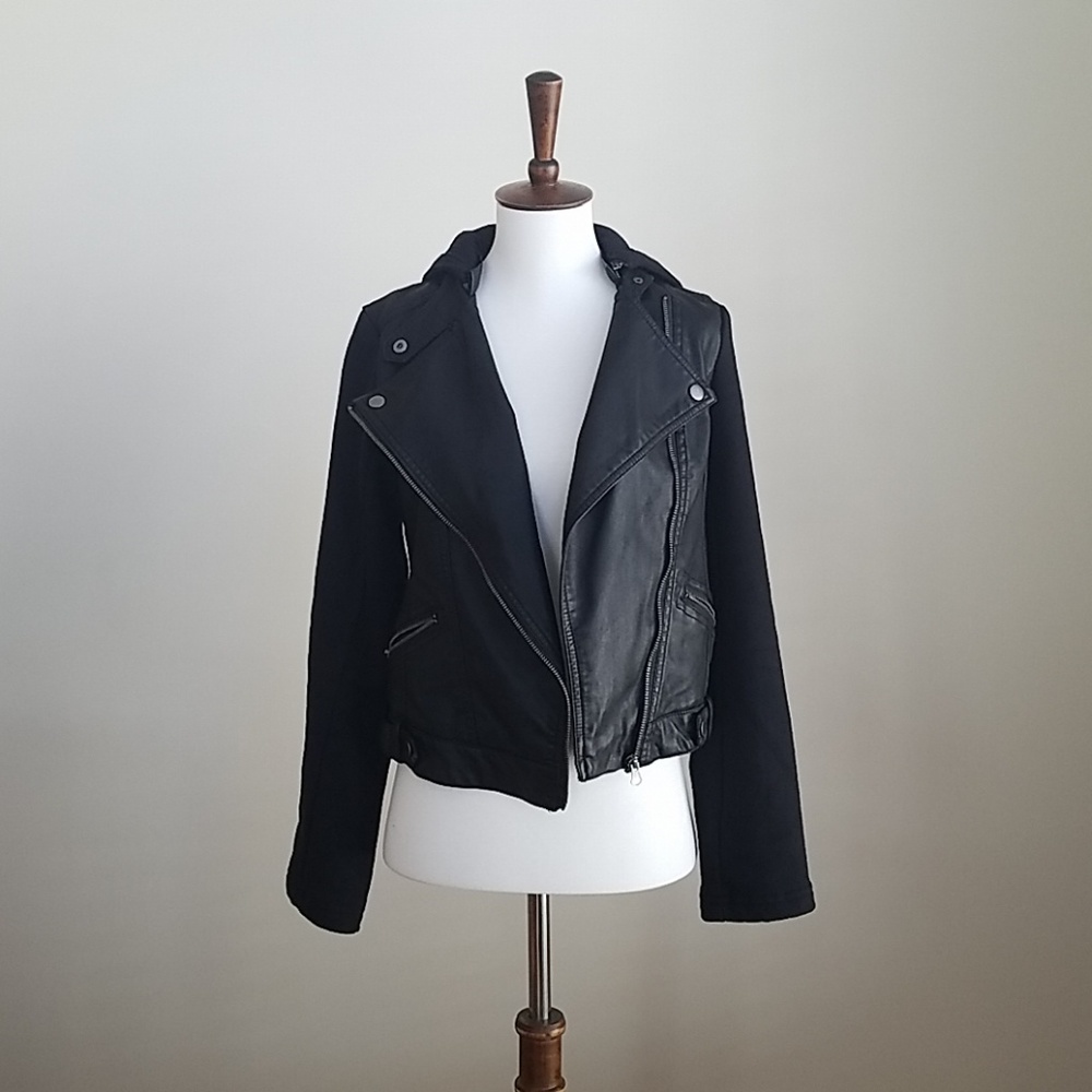 Hooded Aeropostale faux leather moto jacket